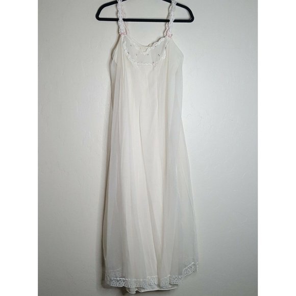 VTG Vanity Fair Nightgown PeignoirLace Sheer Pale Yellow Chiffon Size 34